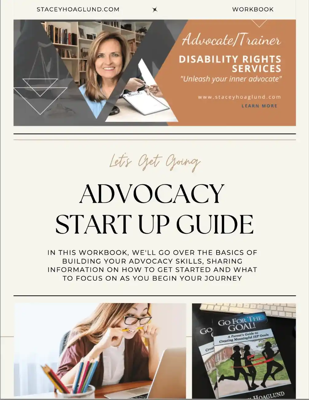 Advocacy Startup Guide workbook by Stacey Hoaglund, designed to help parents and providers build advocacy skills and support children with disabilities.